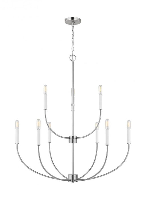 Visual Comfort & Co. Studio Collection Greenwich modern farmhouse 9-light LED indoor dimmable chandelier in brushed nickel silver finish