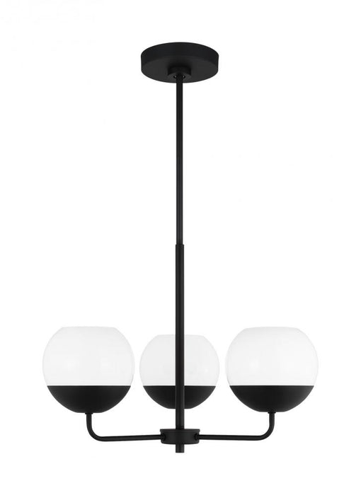Visual Comfort & Co. Studio Collection Alvin modern 3-light indoor dimmable chandelier in midnight black finish with white milk glass globe
