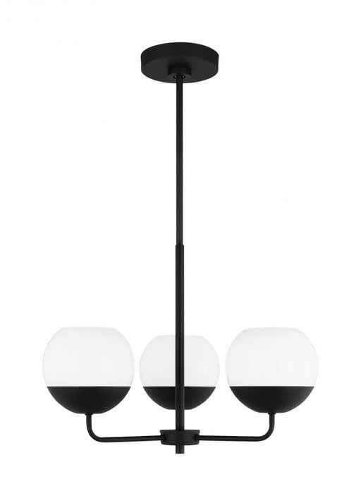 Visual Comfort & Co. Studio Collection Alvin modern 3-light indoor dimmable chandelier in midnight black finish with white milk glass globe