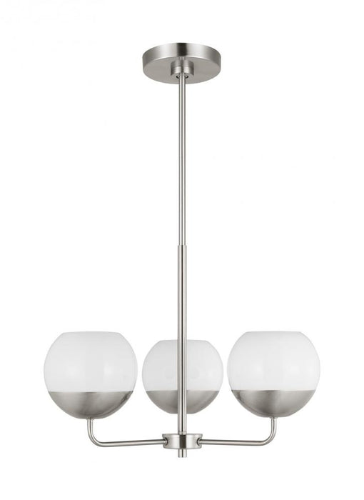 Visual Comfort & Co. Studio Collection Alvin modern 3-light indoor dimmable chandelier in brushed nickel silver finish with white milk glas