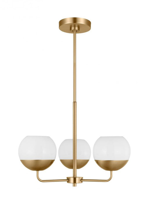 Visual Comfort & Co. Studio Collection Alvin modern LED 3-light indoor dimmable chandelier in satin brass gold finish with white milk glass