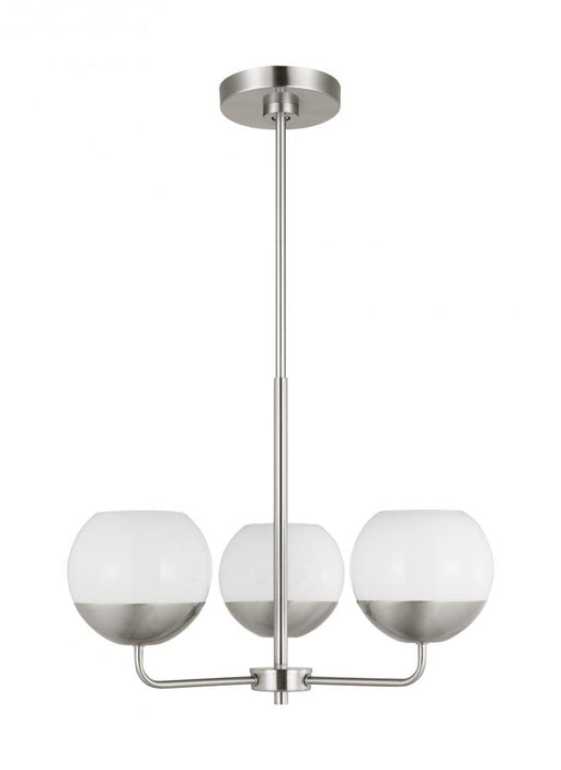 Visual Comfort & Co. Studio Collection Alvin modern LED 3-light indoor dimmable chandelier in brushed nickel silver finish with white milk