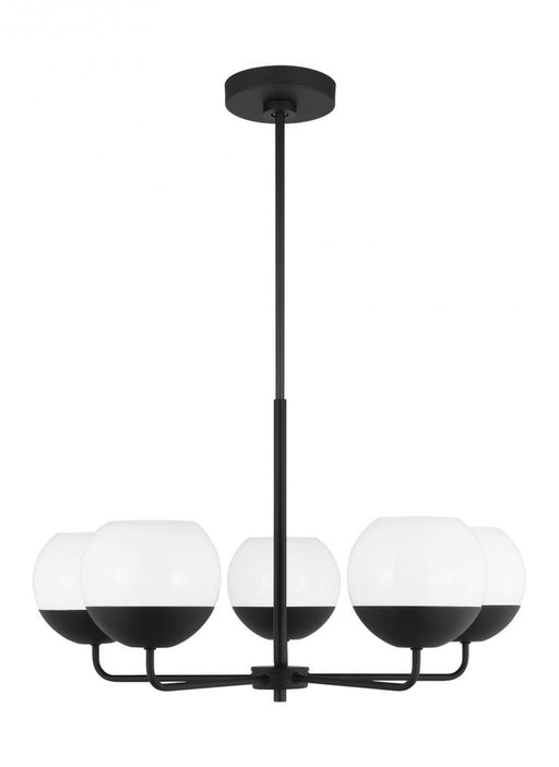 Visual Comfort & Co. Studio Collection Alvin modern 5-light indoor dimmable chandelier in midnight black finish with white milk glass globe
