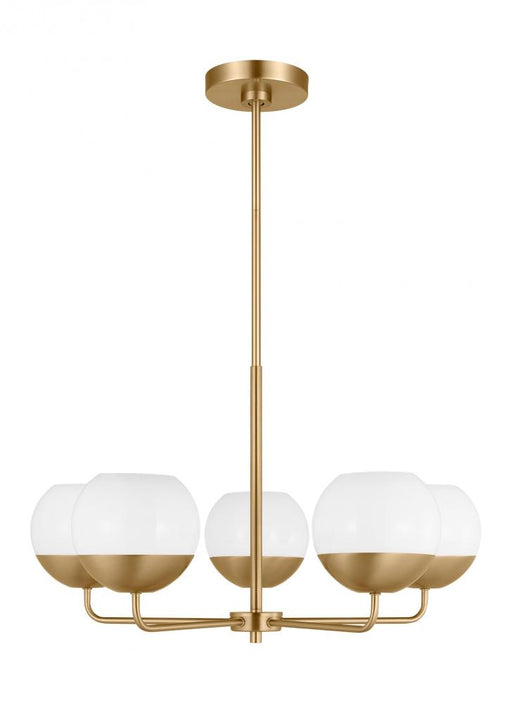 Visual Comfort & Co. Studio Collection Alvin modern 5-light indoor dimmable chandelier in satin brass gold finish with white milk glass glo