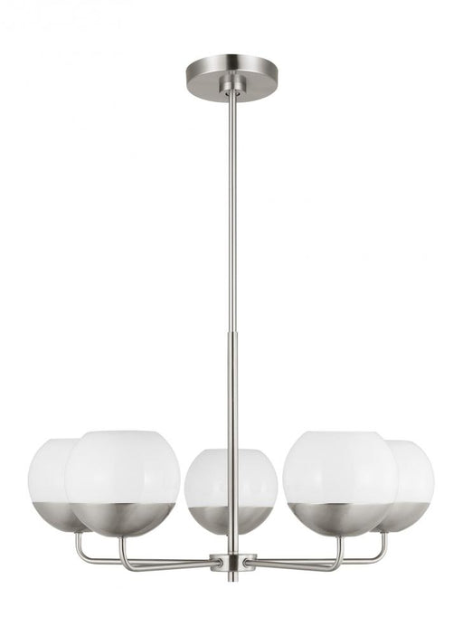 Visual Comfort & Co. Studio Collection Alvin modern LED 5-light indoor dimmable chandelier in brushed nickel silver finish with white milk