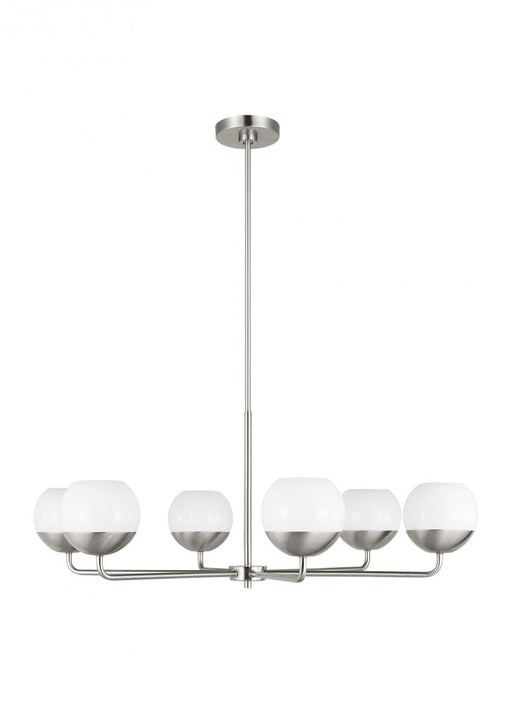 Visual Comfort & Co. Studio Collection Alvin modern 6-light indoor dimmable chandelier in brushed nickel silver finish with white milk glas