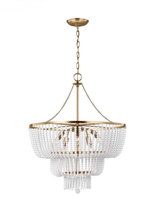 Visual Comfort & Co. Studio Collection Jackie traditional 6-light indoor dimmable ceiling chandelier pendant light in satin brass gold fini