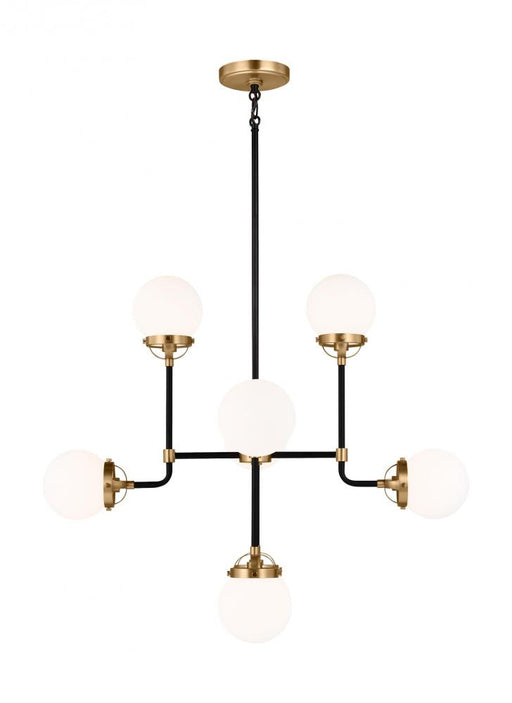 Visual Comfort & Co. Studio Collection Cafe mid-century modern 8-light indoor dimmable ceiling chandelier pendant light in satin brass gold