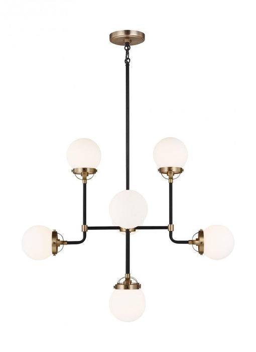 Visual Comfort & Co. Studio Collection Cafe mid-century modern 8-light LED indoor dimmable ceiling chandelier pendant light in satin brass