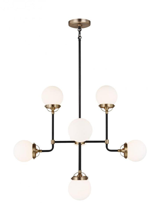 Visual Comfort & Co. Studio Collection Cafe mid-century modern 8-light LED indoor dimmable ceiling chandelier pendant light in satin brass