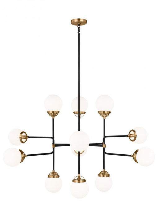 Visual Comfort & Co. Studio Collection Cafe mid-century modern 12-light indoor dimmable ceiling chandelier pendant light in satin brass gol