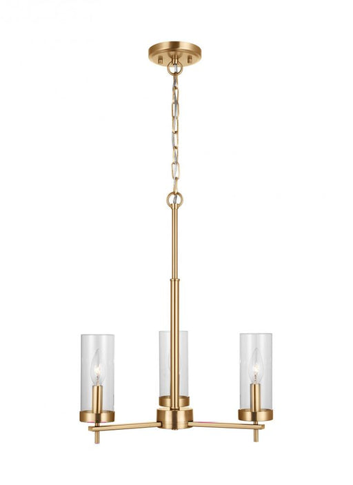 Visual Comfort & Co. Studio Collection Zire dimmable indoor 3-light chandelier in a satin brass finish with clear glass shades