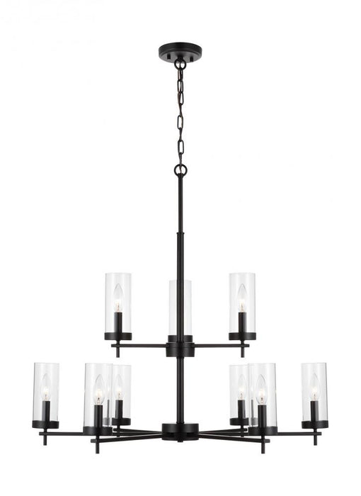 Visual Comfort & Co. Studio Collection Zire dimmable indoor 9-light chandelier in a midnight black finish with clear glass shades