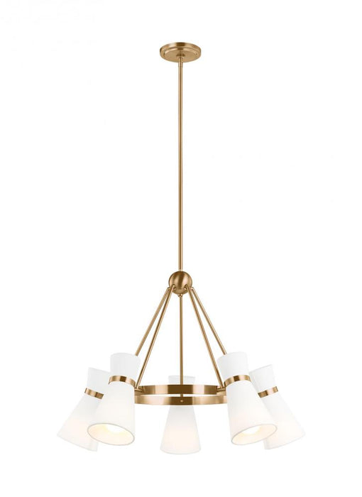 Visual Comfort & Co. Studio Collection Clark modern 5-light indoor dimmable ceiling chandelier pendant light in satin brass gold finish wit