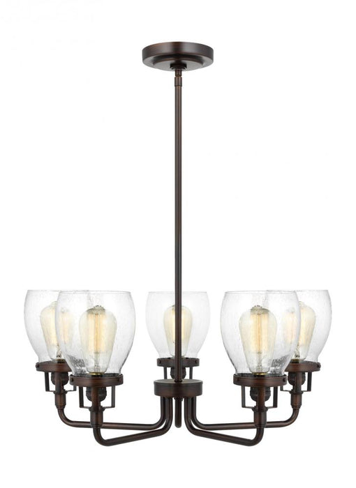 Generation Lighting Belton transitional 5-light indoor dimmable ceiling up chandelier pendant light in bronze finish wit