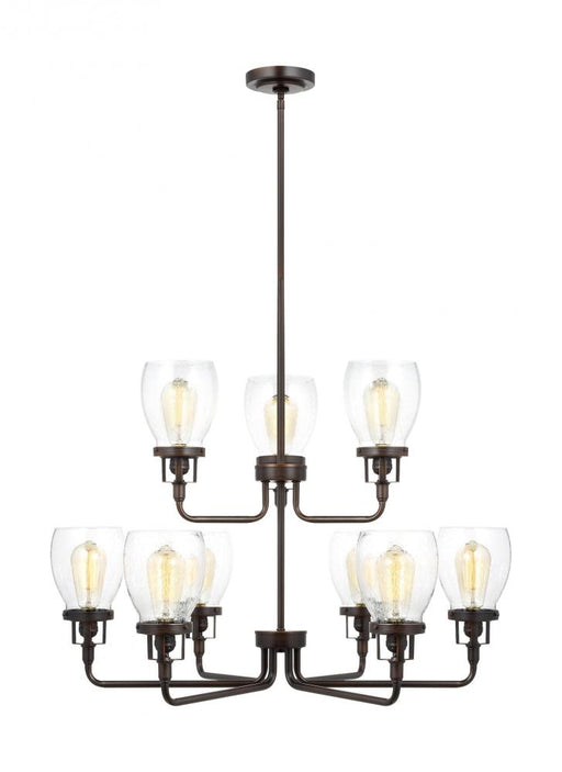 Generation Lighting Belton transitional 9-light indoor dimmable ceiling chandelier pendant light in bronze finish with c