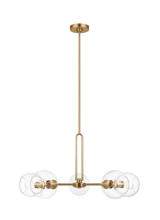 Visual Comfort & Co. Studio Collection Codyn contemporary 5-light indoor dimmable large chandelier in satin brass gold finish with clear gl