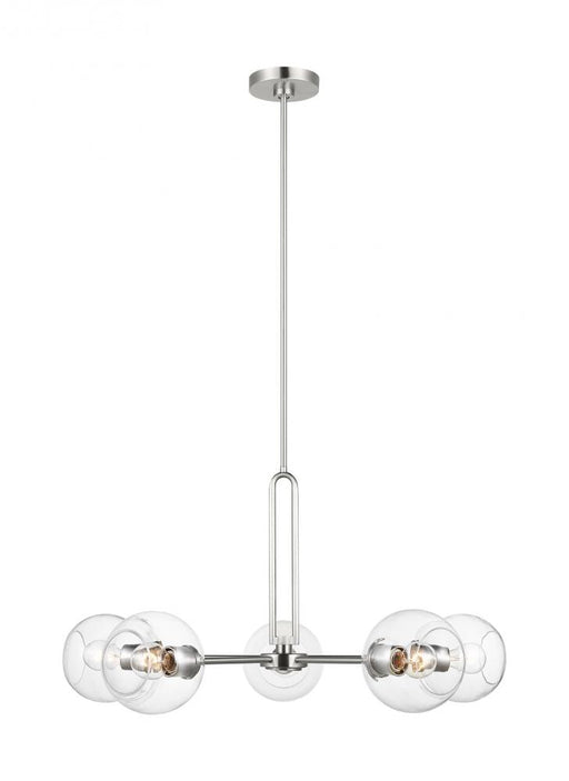 Visual Comfort & Co. Studio Collection Codyn contemporary 5-light indoor dimmable large chandelier in brushed nickel silver finish with cle