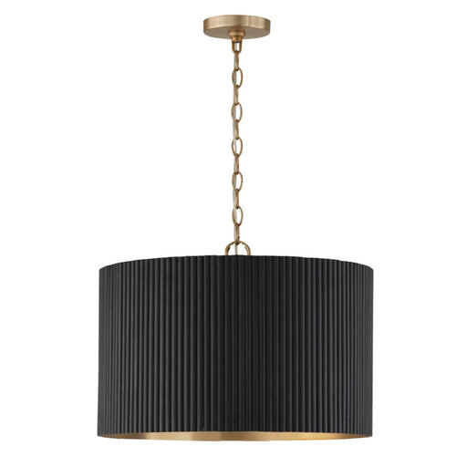 Capital 3-Light Pendant in Matte Brass and Handcrafted Mango Wood in Black Stain