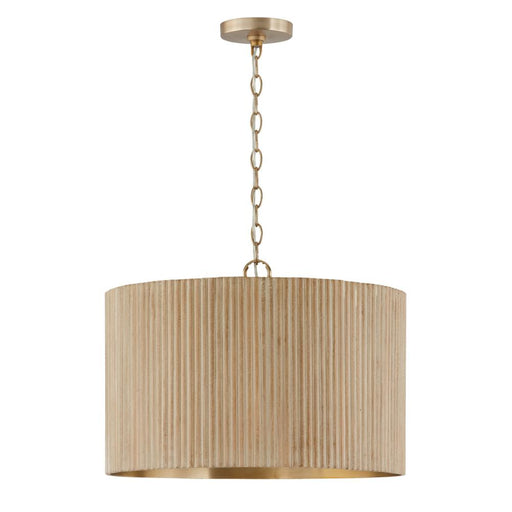 Capital 3-Light Pendant in Matte Brass and Handcrafted Mango Wood in White Wash