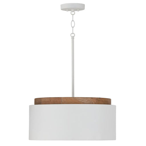 1-light Drum Pendant In White With Mango Wood And Matte White Metal Shade | 350912LT