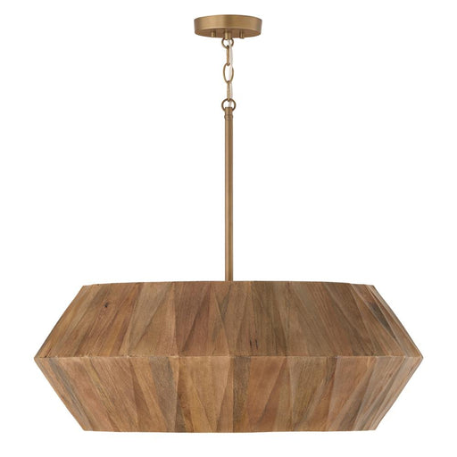 Capital 6-Light Pendant in Hand-distressed Patinaed Brass and Handcrafted Mango Wood