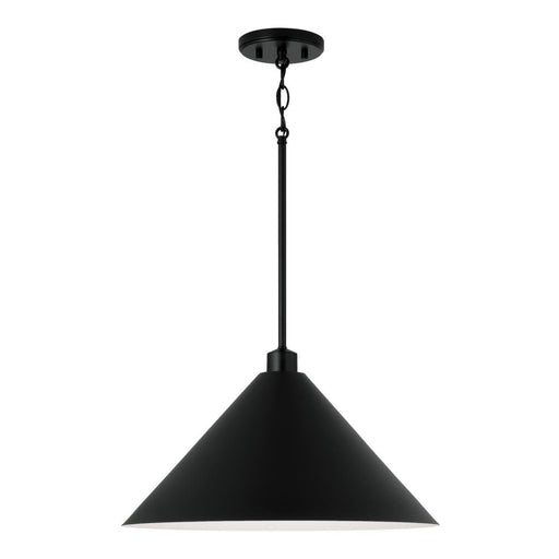 1-light Metal Cone Pendant In Matte Black With White Interior | 351311MB