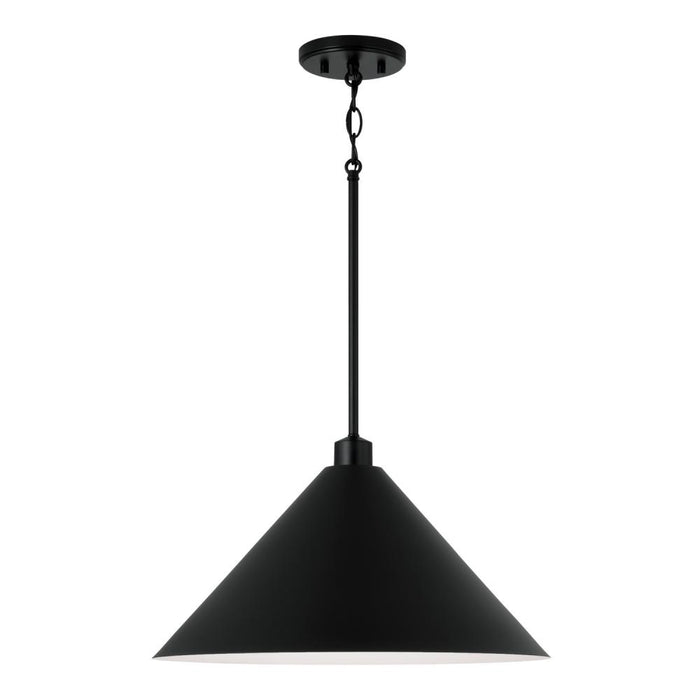 1-light Metal Cone Pendant In Matte Black With White Interior | 351311MB