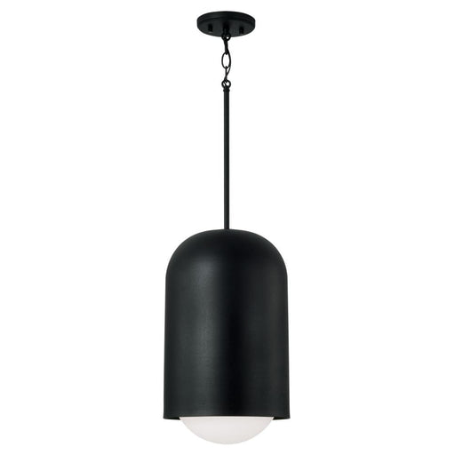 Capital 1-Light Capsule Arch Pendant in Black Iron with Soft White Glass