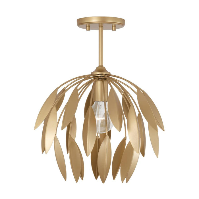 1-light Botanical Semi-flush Pendant In Buffed Gold | 351811GF