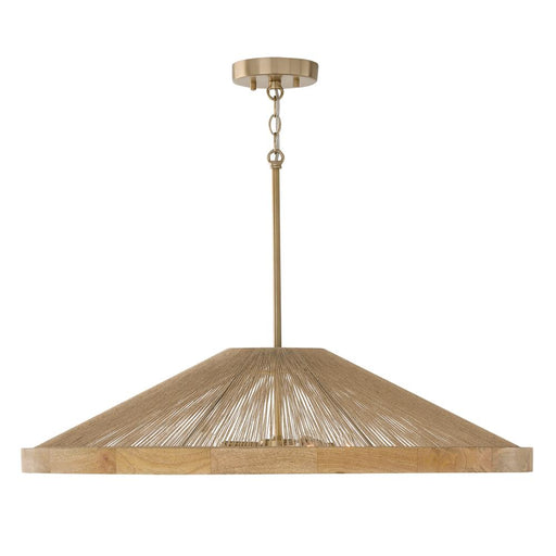 Capital 4-Light Pendant in Matte Brass with Mango Wood and Handwrapped Natural Jute Rope String