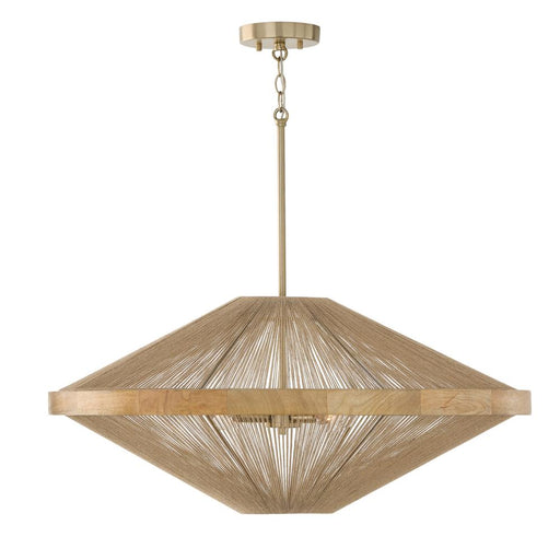 Capital 4-Light Pendant in Matte Brass with Mango Wood and Handwrapped Natural Jute Rope String