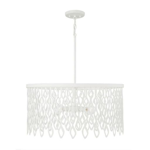 Capital 4-Light Lasercut Metal Pendant in Matte White Modern Motif