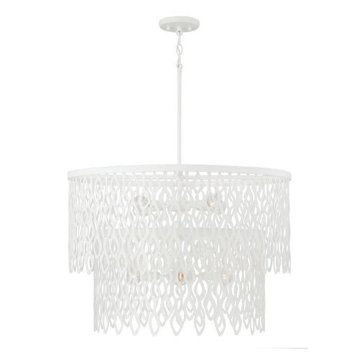 Capital 7-Light Lasercut Two-Tier Metal Pendant in Matte White Modern Motif