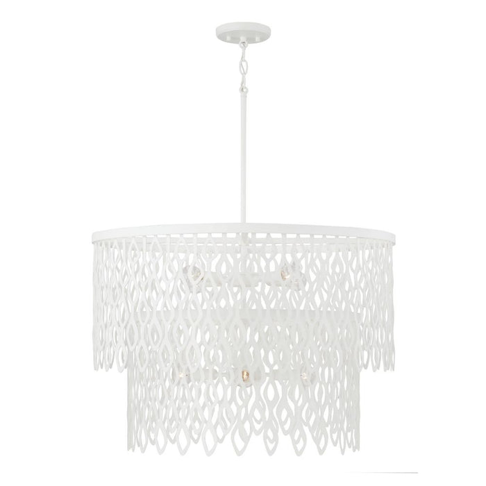 Capital 7-Light Lasercut Two-Tier Metal Pendant in Matte White Modern Motif