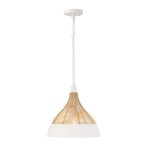 Capital 1-Light Boho Pendant in Matte White with Handcrafted Natural Rattan