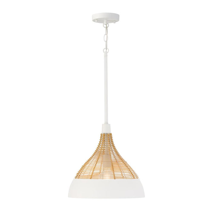 1-light Boho Pendant In Matte White With Handcrafted Natural Rattan | 353911WE