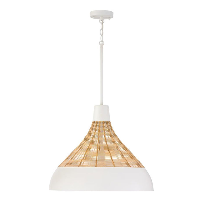 1-light Boho Pendant In Matte White With Handcrafted Natural Rattan | 353912WE
