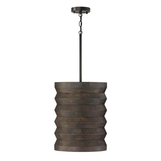 Capital 1-Light Pendant in Matte Black and Handcrafted Mango Wood in Espresso Stain