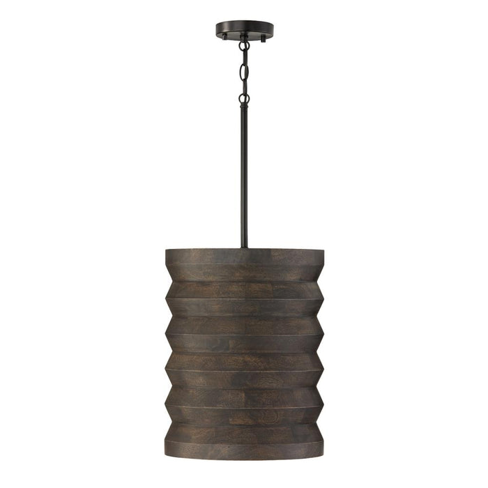 1-light Pendant In Matte Black And Handcrafted Mango Wood In Espresso Stain | 354011EB