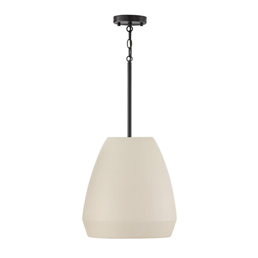 1-light Handcrafted Terracotta Pendant In Ivory And Matte Black | 354211IV