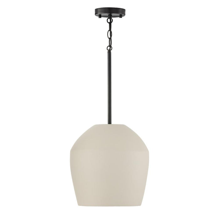 1-light Handcrafted Terracotta Pendant In Ivory And Matte Black | 354212IV