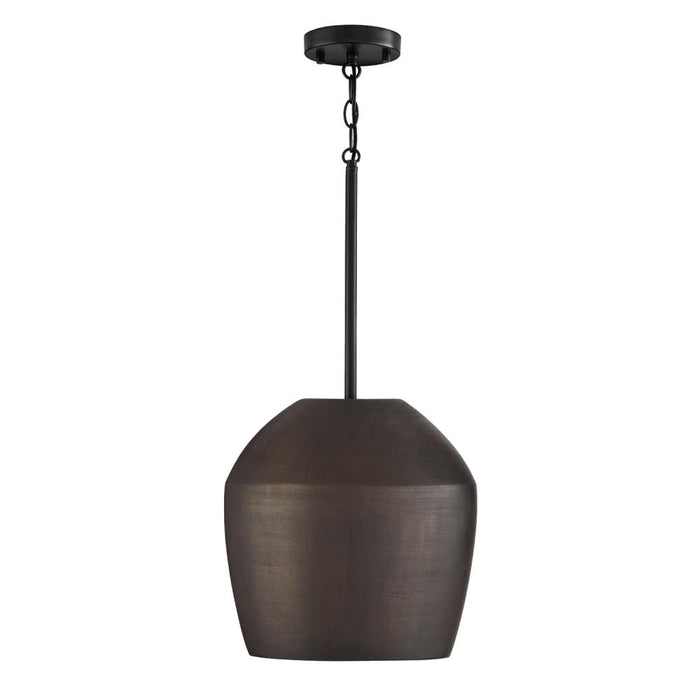 1-light Handcrafted Terracotta Pendant In Umber And Matte Black | 354212UR