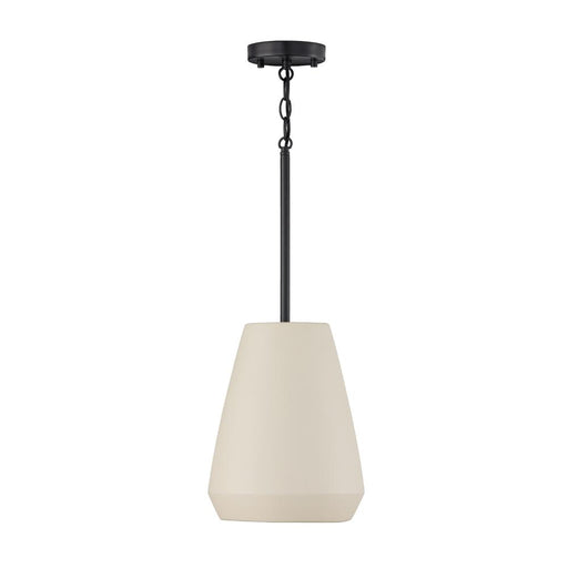 1-light Handcrafted Terracotta Pendant In Ivory And Matte Black | 354213IV