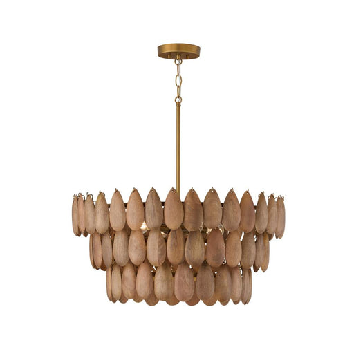 4-light Pendant In Hand-distressed Patinaed Brass And Handcrafted Mango Wood | 354441LW