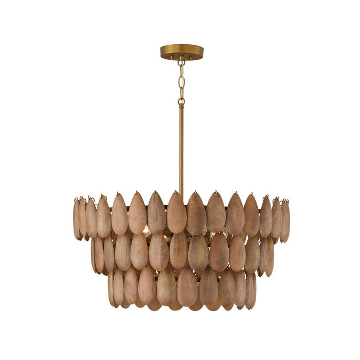 4-light Pendant In Hand-distressed Patinaed Brass And Handcrafted Mango Wood | 354441LW