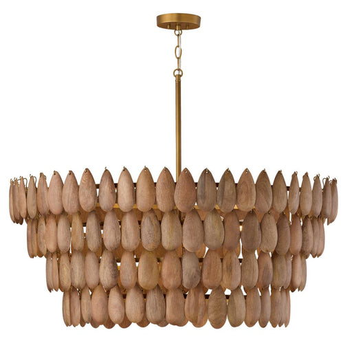 Capital 6-Light Pendant in Hand-distressed Patinaed Brass and Handcrafted Mango Wood