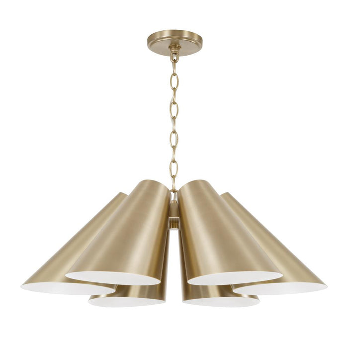 6-light Modern Pendant In Matte Brass With Painted White Interior | 354961MA