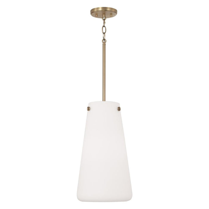 1-light Pendant In Aged Brass With Tapered Soft White Glass | 355211AD