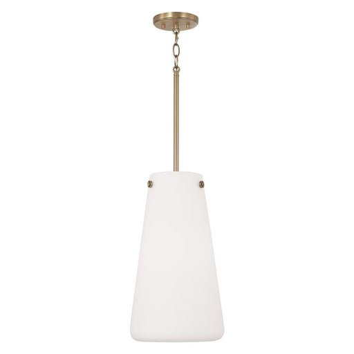 Capital 1-Light Pendant in Aged Brass with Tapered Soft White Glass